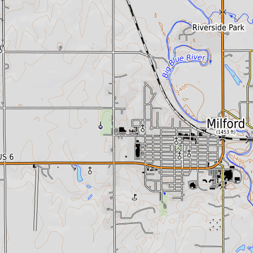 OpenTopoMap map of Milford Elementary School, NE