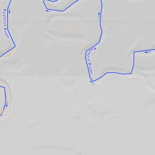 OpenTopoMap map of Kuzitrin Flats, AK