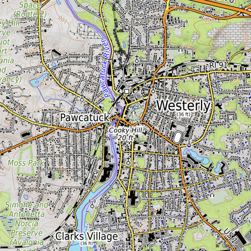 OpenTopoMap map of Cooky Hill, RI