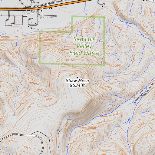 OpenTopoMap map of Shaw Mesa, CO
