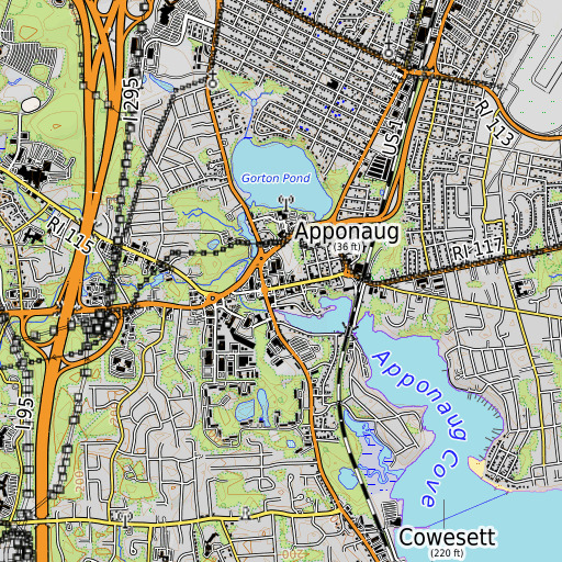 OpenTopoMap map of Warwick Museum, RI