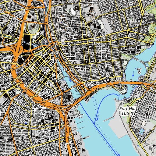 OpenTopoMap map of Comstock Block, RI