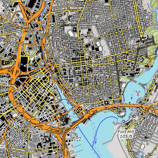 OpenTopoMap map of Diman Building, RI