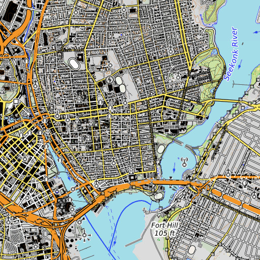 OpenTopoMap map of Grant Building, RI