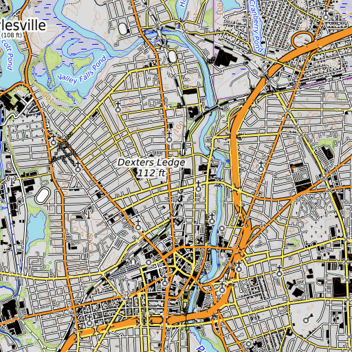 OpenTopoMap map of Harris Warehouse, RI
