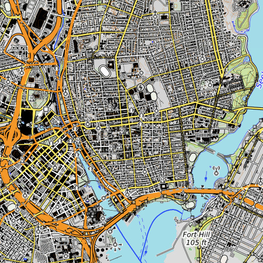 OpenTopoMap map of MacMillan Building, RI