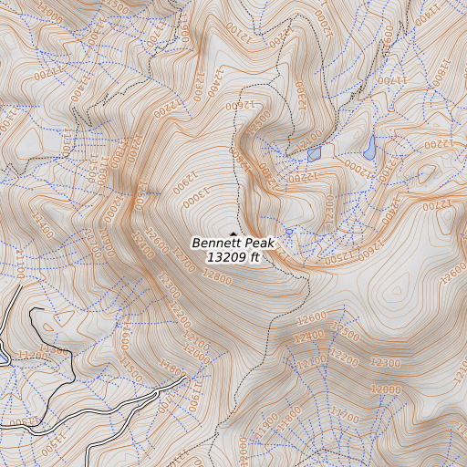 OpenTopoMap map of Bennett Peak, CO