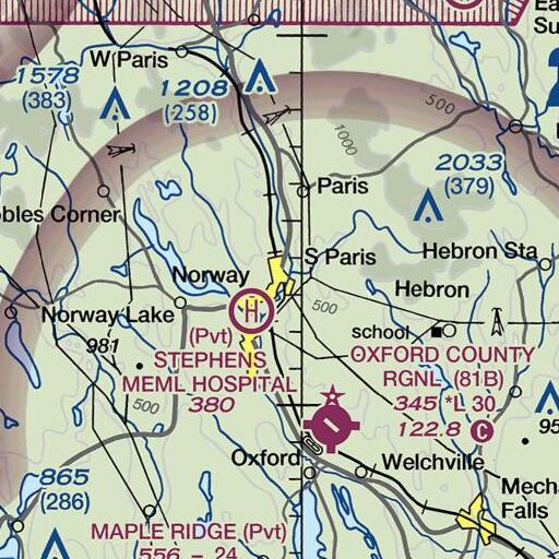 FAA VFR chart of Paris Public Library, ME