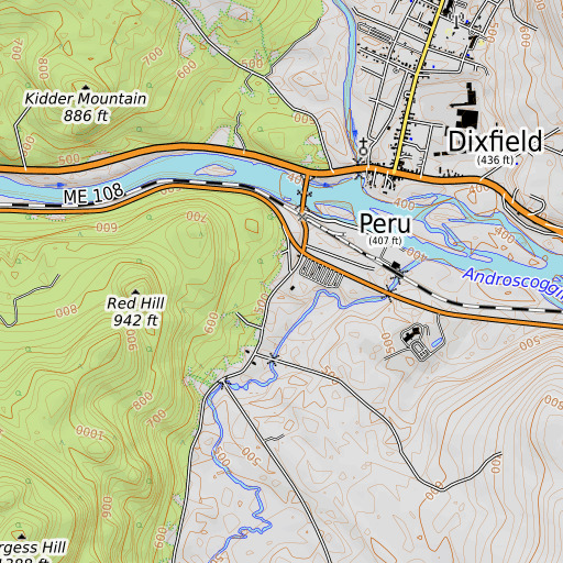 OpenTopoMap map of Peru Elementary School, ME