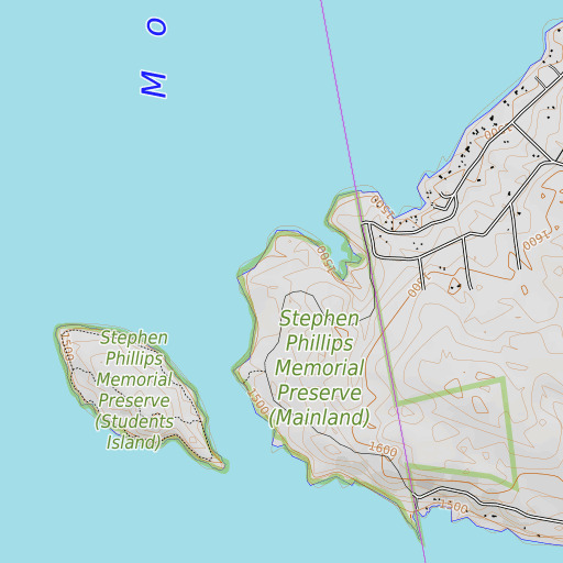 OpenTopoMap map of Stephen Phillips Preserve, ME