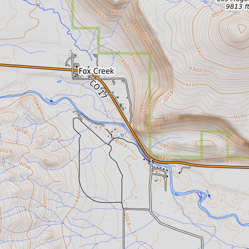 OpenTopoMap map of Fox Creek, CO