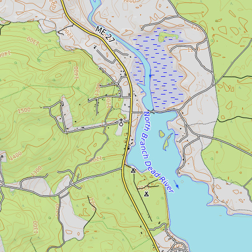OpenTopoMap map of Flagstaff Cemetery, ME