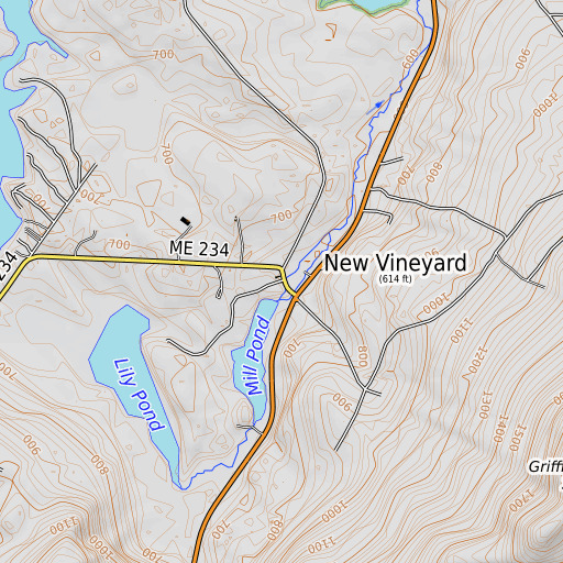 OpenTopoMap map of New Vineyard Post Office, ME