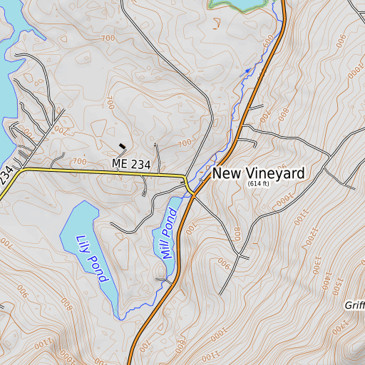 OpenTopoMap map of New Vineyard Public Library, ME