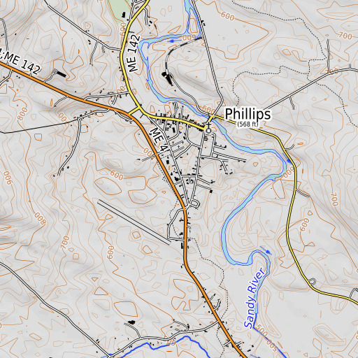 OpenTopoMap map of Phillips Post Office, ME
