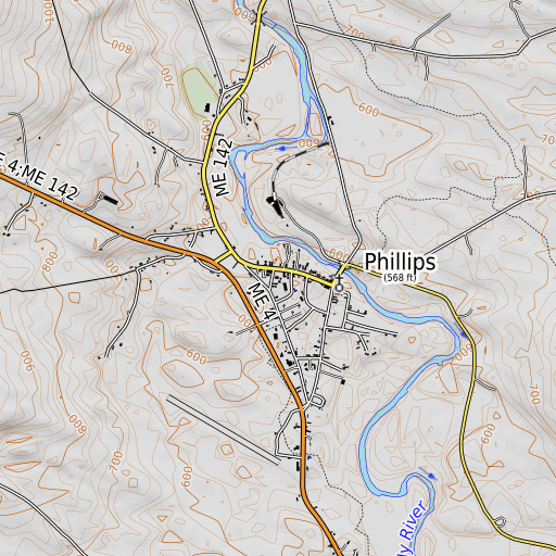 OpenTopoMap map of Phillips Public Library, ME