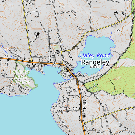 OpenTopoMap map of Rangeley Post Office, ME