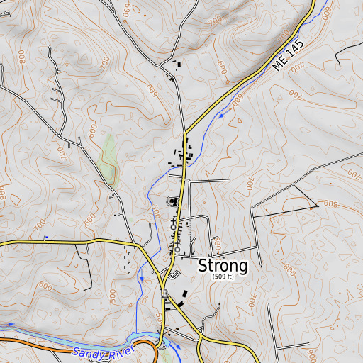 OpenTopoMap map of Strong Post Office, ME