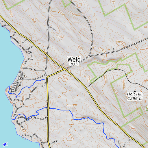 OpenTopoMap map of Weld Elementary school, ME