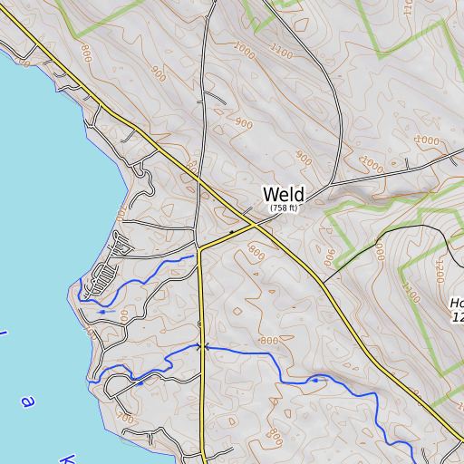 OpenTopoMap map of Weld Post Office, ME