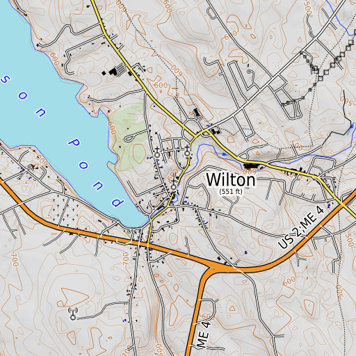 OpenTopoMap map of Wilton Post Office, ME