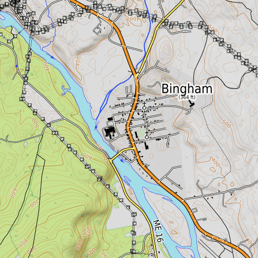 OpenTopoMap map of Bingham Union Library, ME