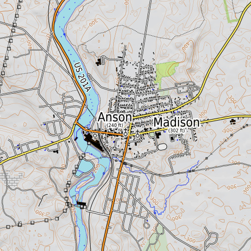OpenTopoMap map of Madison Post Office, ME