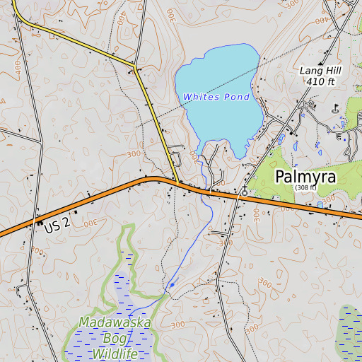 OpenTopoMap map of Palmyra Post Office, ME