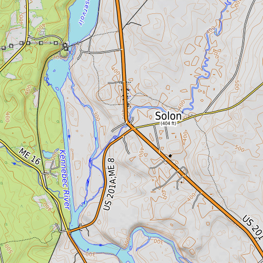 OpenTopoMap map of Solon Post Office, ME