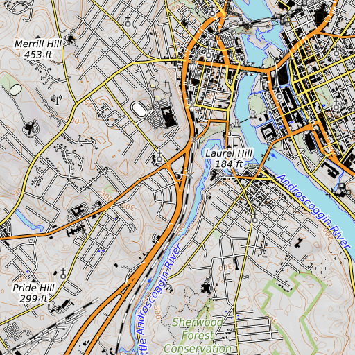 OpenTopoMap map of Androscoggin County Courthouse, ME