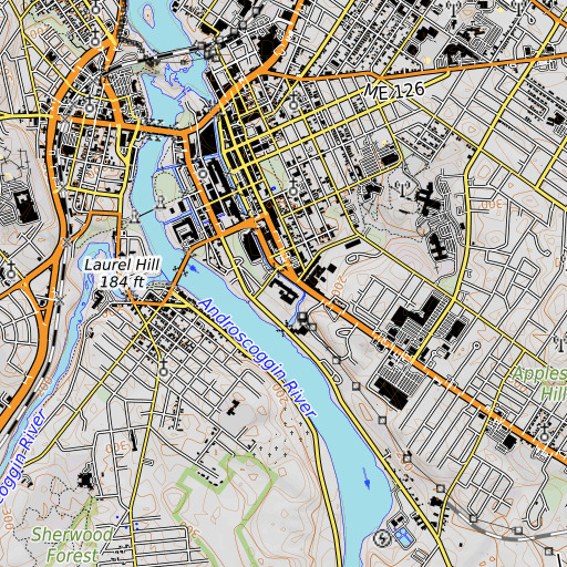 OpenTopoMap map of Androscoggin Mill, ME