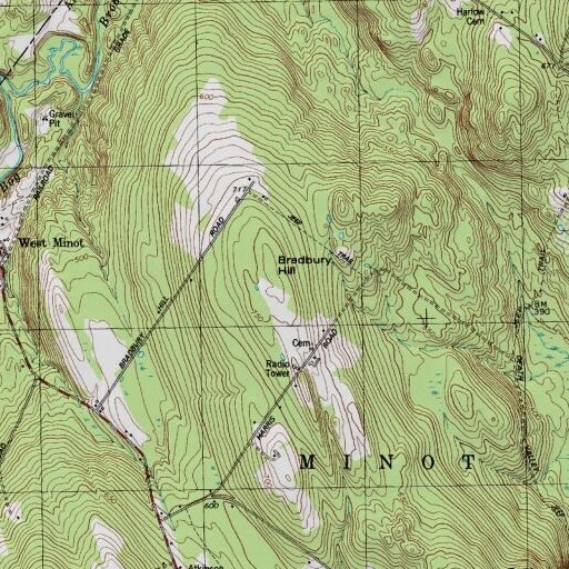 USGS 24K topo map of Bradbury Hill, ME