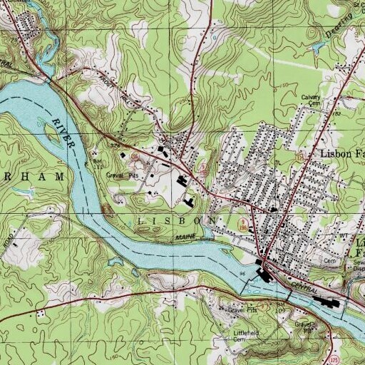 USGS 24K topo map of Lisbon High School, ME