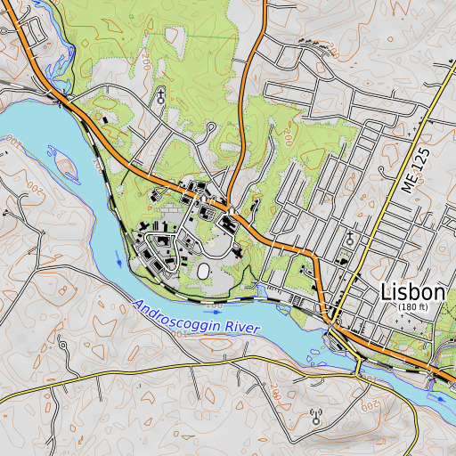 OpenTopoMap map of Lisbon High School, ME