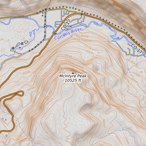 OpenTopoMap map of McIntyre Peak, CO