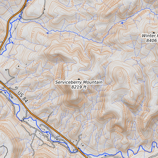 OpenTopoMap map of Serviceberry Mountain, CO