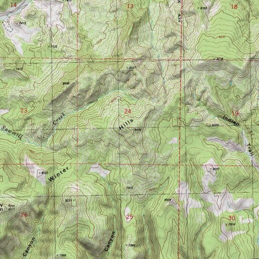 USGS 24K topo map of Winter Hills, CO
