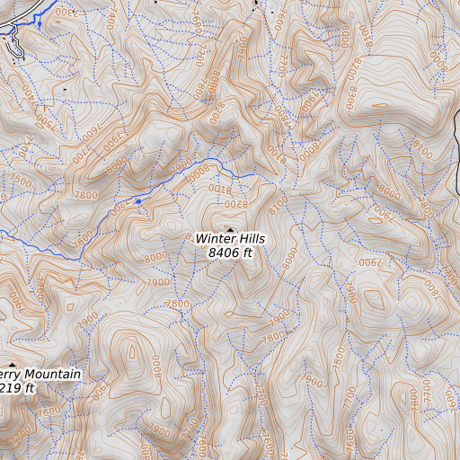 OpenTopoMap map of Winter Hills, CO