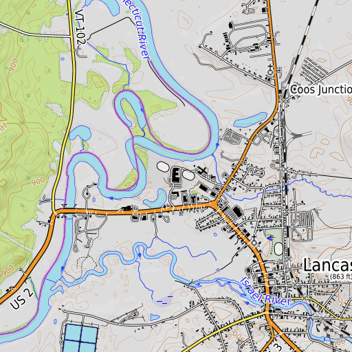 OpenTopoMap map of Lancaster Elementary School, NH