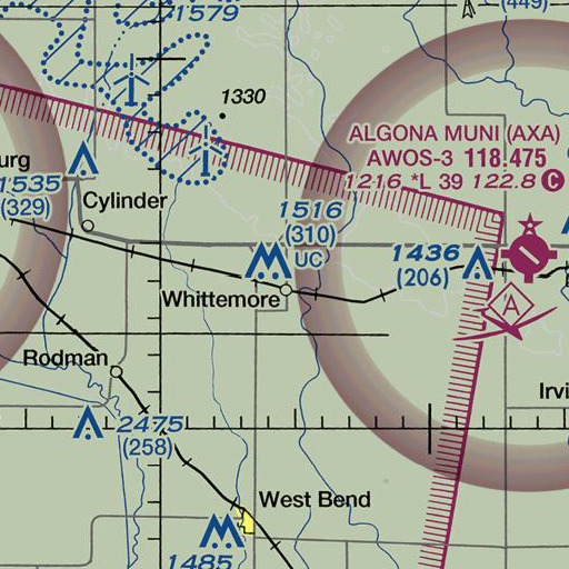 FAA VFR chart of Whittemore, IA