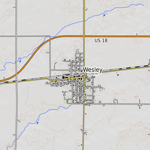 OpenTopoMap map of Wesley, IA