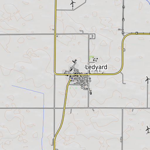 OpenTopoMap map of Ledyard Post Office, IA