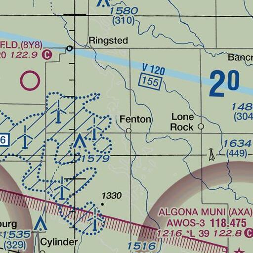 FAA VFR chart of Fenton Post Office, IA