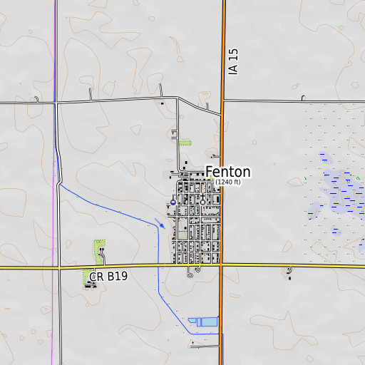 OpenTopoMap map of Fenton Post Office, IA