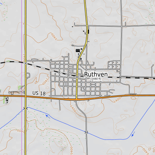 OpenTopoMap map of Ruthven, IA