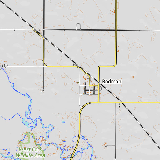 OpenTopoMap map of Rodman Elevator, IA