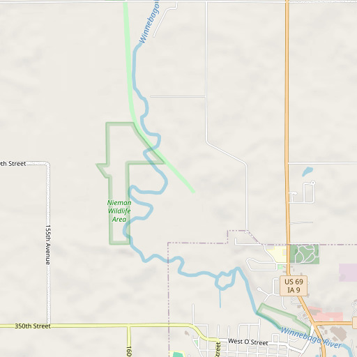 OpenStreetMap map of Winnebago River Trail, IA