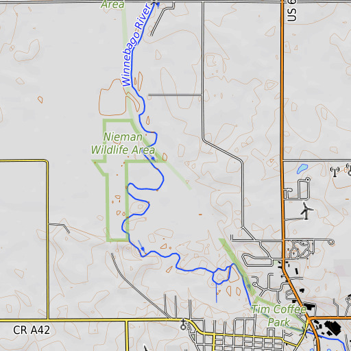 OpenTopoMap map of Winnebago River Trail, IA