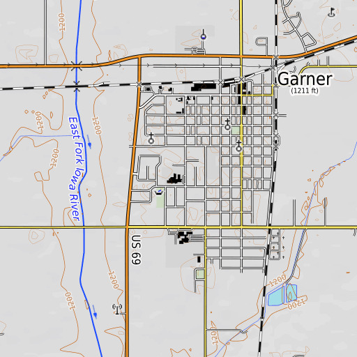 OpenTopoMap map of Garner Elementary School, IA