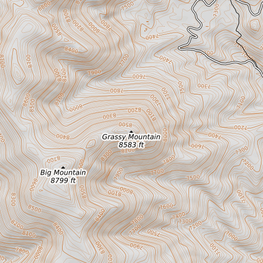 OpenTopoMap map of Grassy Mountain, MT